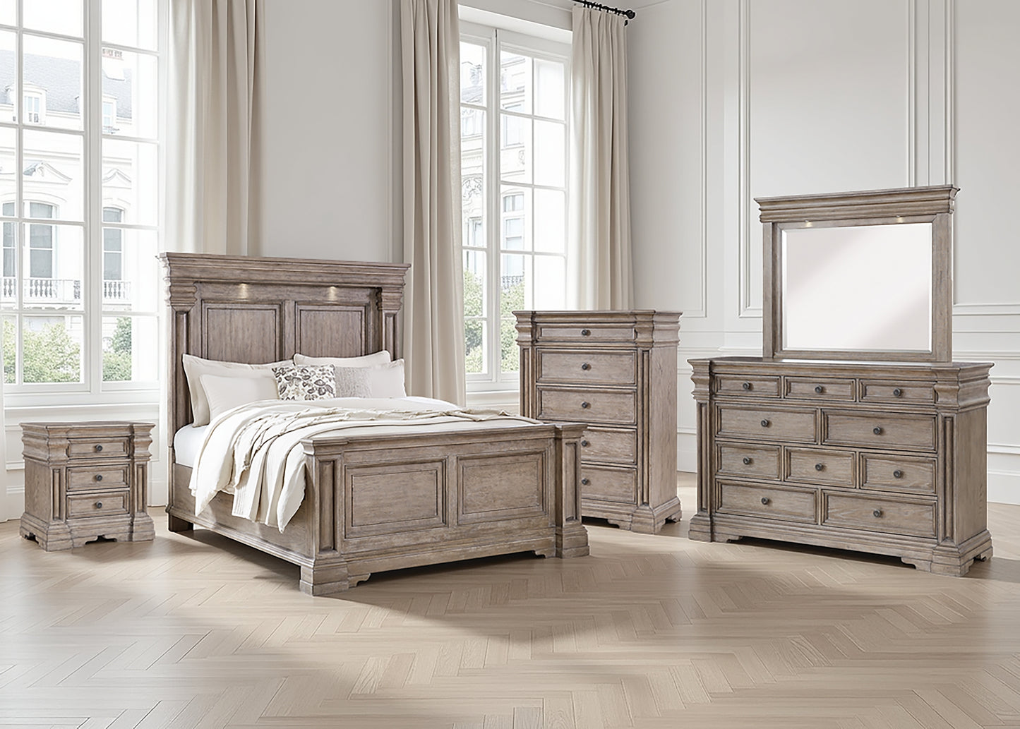 Blairhurst  Panel Bed With Mirrored Dresser, Chest And Nightstand