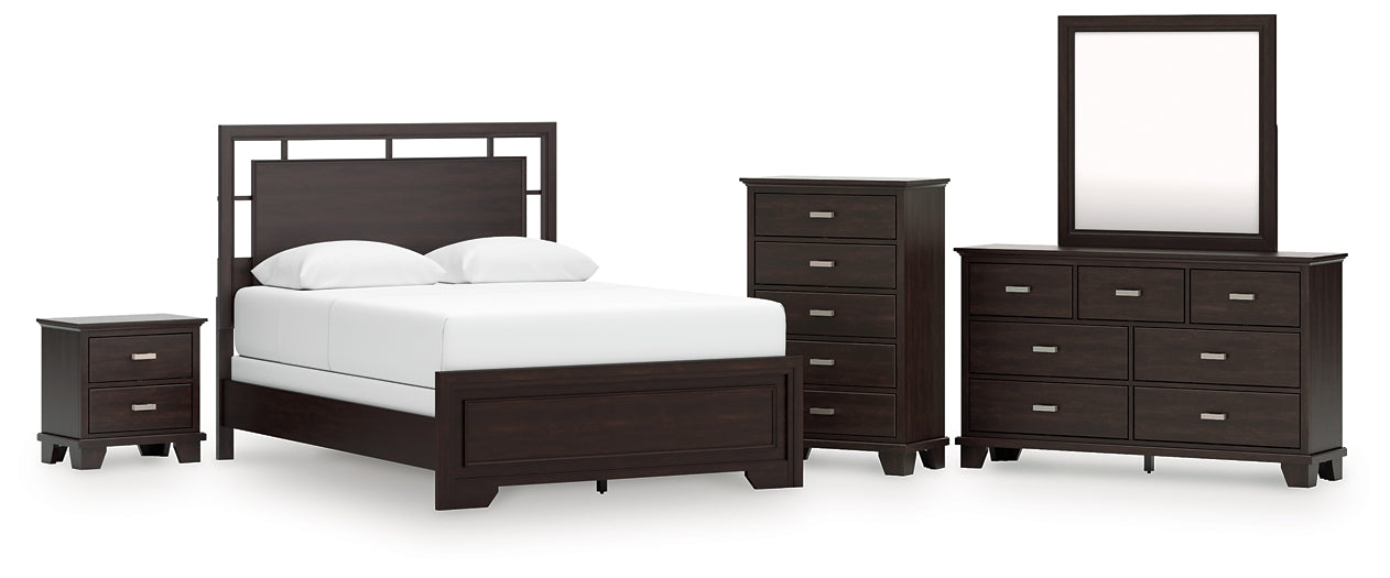 Covetown  Panel Bed With Mirrored Dresser, Chest And Nightstand