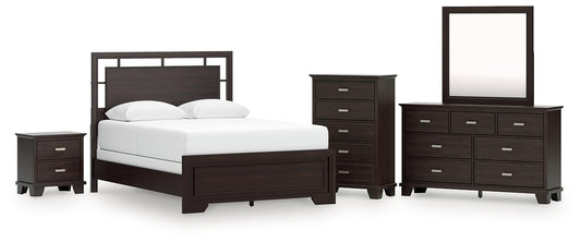 Covetown  Panel Bed With Mirrored Dresser, Chest And Nightstand