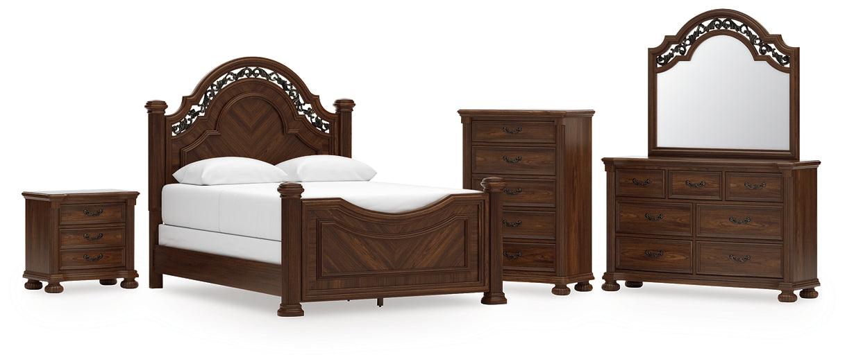 Lavinton  Poster Bed With Mirrored Dresser, Chest And Nightstand