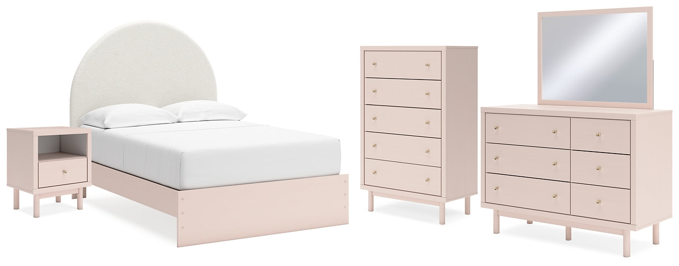 Wistenpine  Upholstered Panel Bed With Mirrored Dresser, Chest And Nightstand
