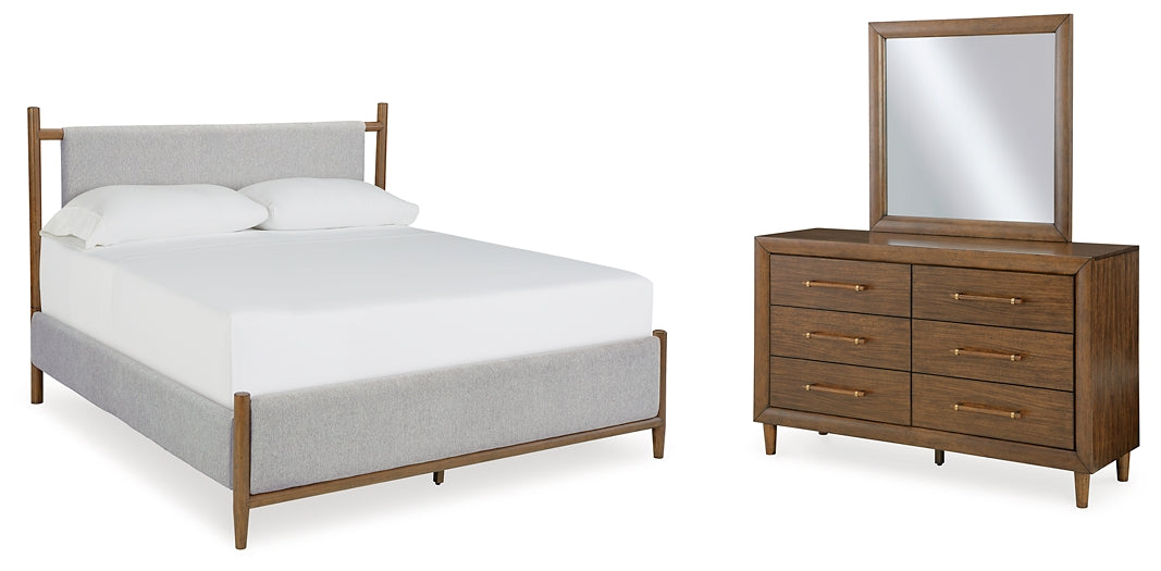 Lyncott California  Upholstered Bed With Mirrored Dresser