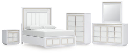 Chalanna  Upholstered Storage Bed With Mirrored Dresser, Chest And Nightstand
