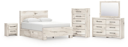 Lawroy  Panel Bed With Mirrored Dresser, Chest And Nightstand