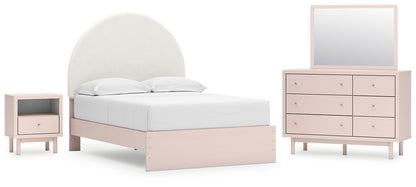 Wistenpine  Upholstered Panel Bed With Mirrored Dresser And Nightstand