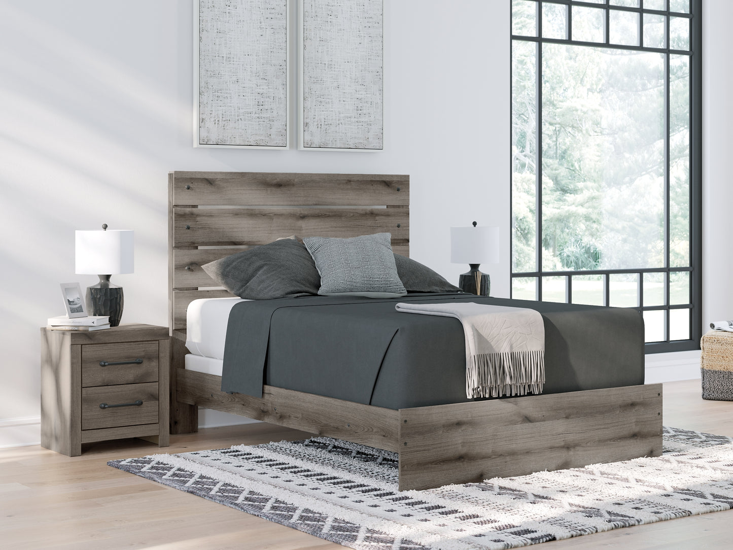 Graystorm  Panel Bed With Mirrored Dresser And Nightstand