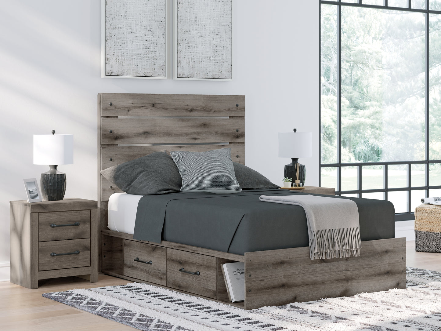 Graystorm  Panel Bed With Storage With Mirrored Dresser, Chest And Nightstand