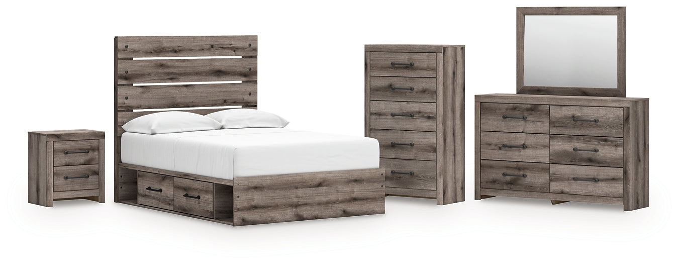 Graystorm  Panel Bed With Storage With Mirrored Dresser, Chest And Nightstand