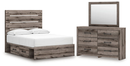 Graystorm  Panel Bed With Storage With Mirrored Dresser