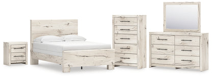 Lawroy  Panel Bed With Mirrored Dresser, Chest And Nightstand