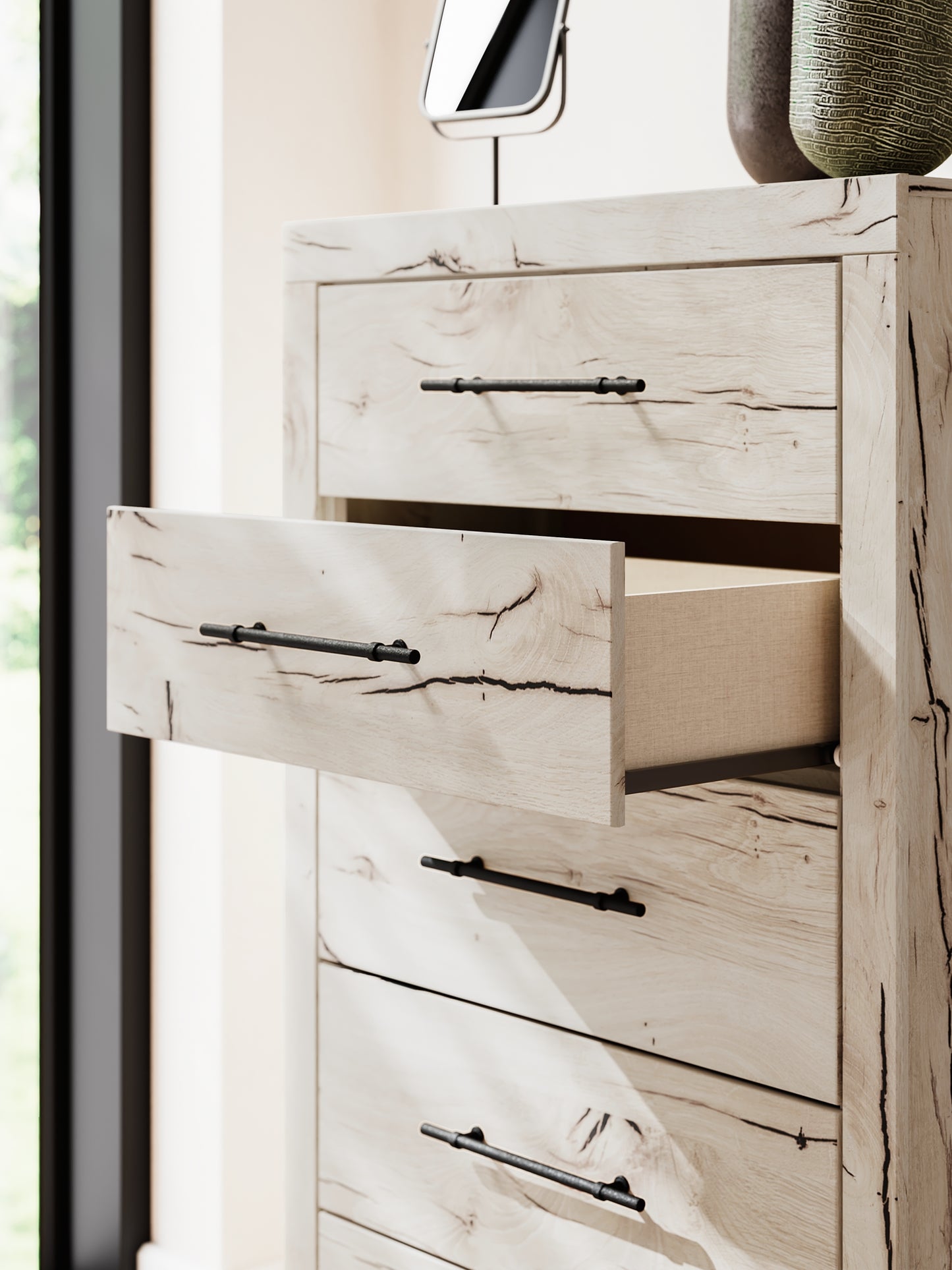 Lawroy  Panel Storage Bed With Mirrored Dresser, Chest And Nightstand