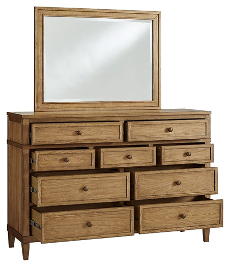 Sharlance  Upholstered Panel Bed With Mirrored Dresser And Nightstand