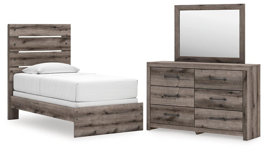 Graystorm  Panel Bed With Mirrored Dresser