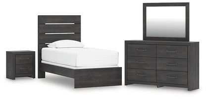 Hollivern  Panel Bed With Mirrored Dresser And Nightstand