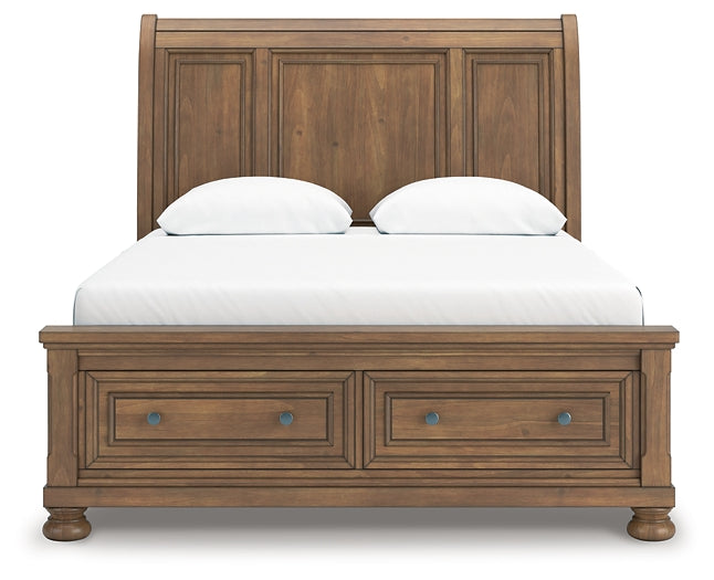 Feddinger  Storage Sleigh Bed With Mirrored Dresser