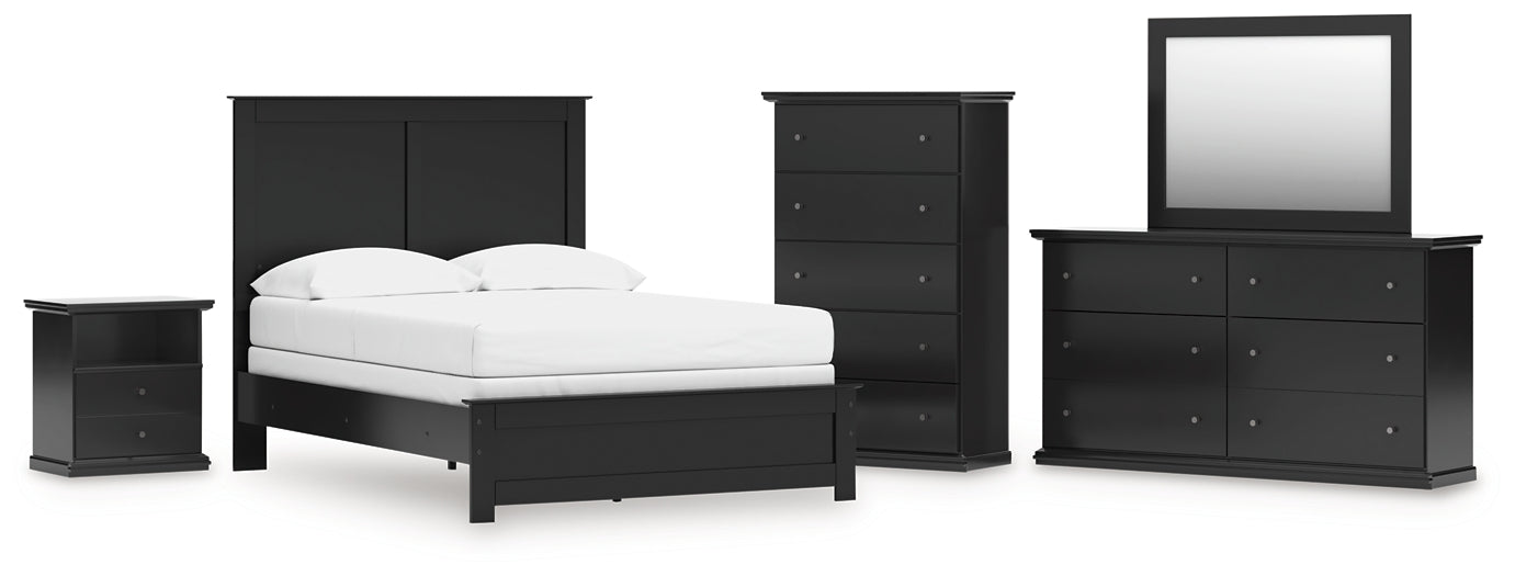 Maribel  Panel Bed With Mirrored Dresser, Chest And Nightstand