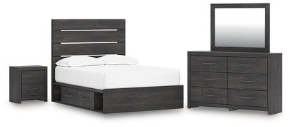 Hollivern  Panel Bed With Storage With Mirrored Dresser And Nightstand