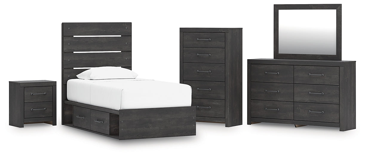 Hollivern  Panel Bed With Storage With Mirrored Dresser, Chest And Nightstand