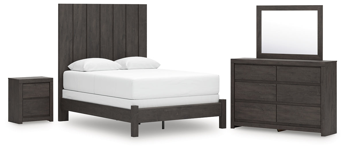 Fraluna  Panel Bed With Mirrored Dresser And Nightstand