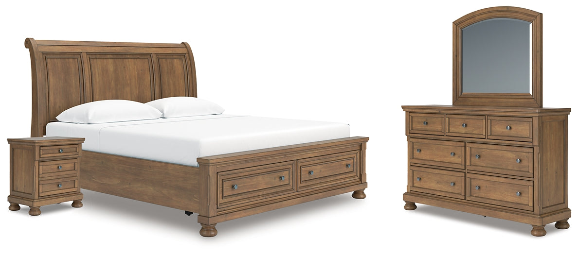 Feddinger  Storage Sleigh Bed With Mirrored Dresser And Nightstand