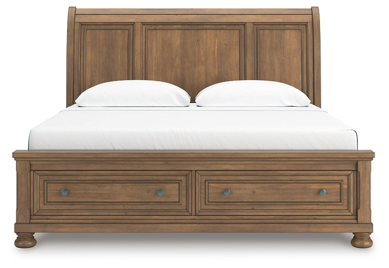 Feddinger  Storage Sleigh Bed With Mirrored Dresser And Nightstand