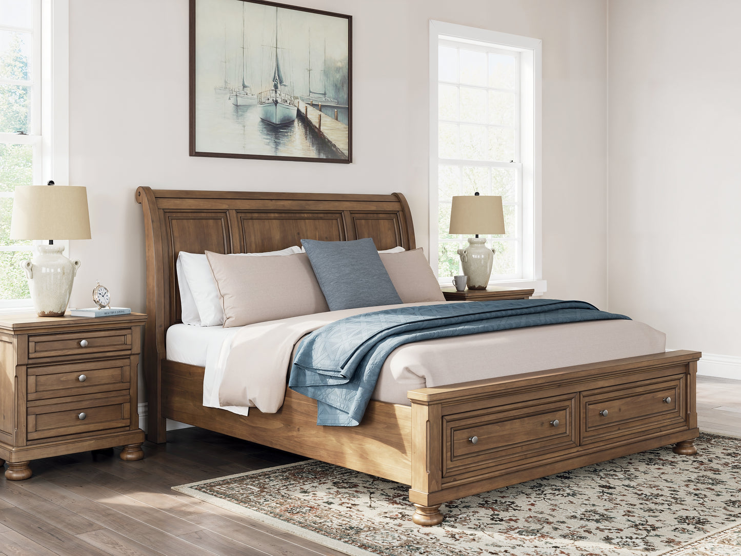 Feddinger  Storage Sleigh Bed With Mirrored Dresser And Nightstand