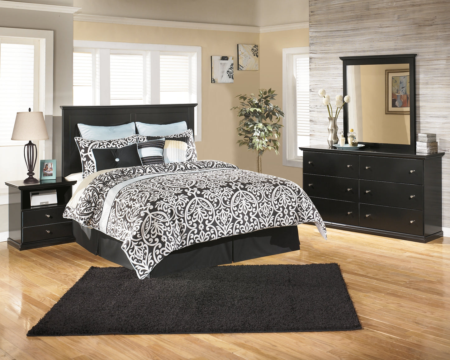 Maribel  Panel Bed With Mirrored Dresser And Nightstand