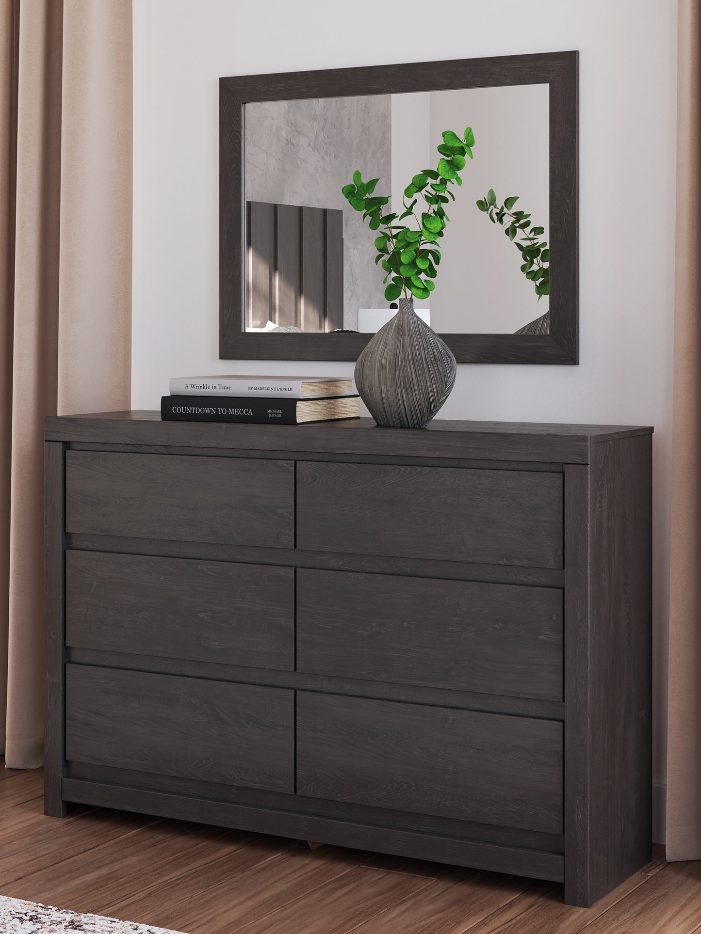 Fraluna  Panel Bed With Mirrored Dresser, Chest And Nightstand
