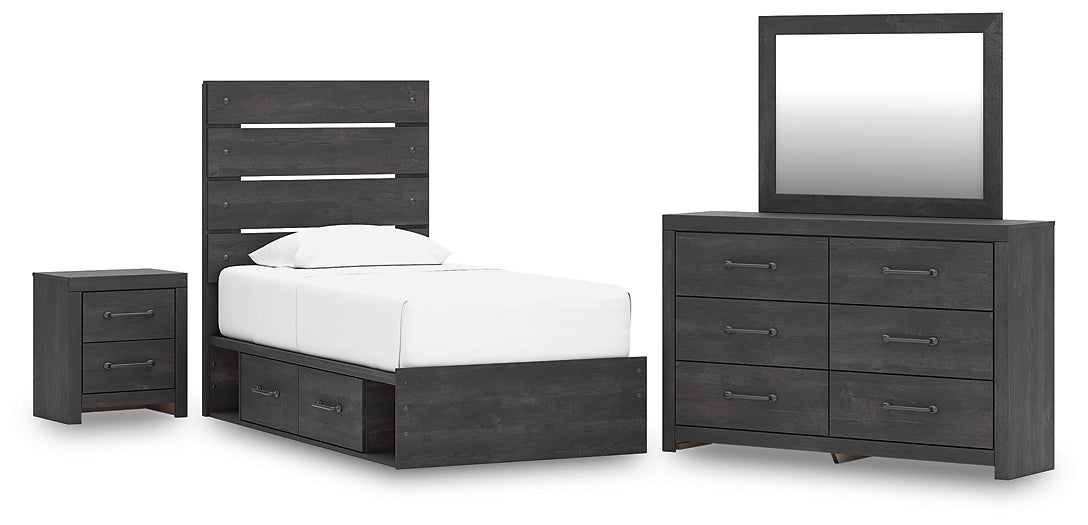 Hollivern  Panel Storage Bed, Dresser, Mirror And Nightstand