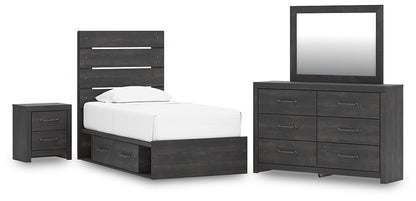 Hollivern  Panel Storage Bed, Dresser, Mirror And Nightstand
