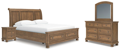 Feddinger California  Storage Sleigh Bed With Mirrored Dresser And Nightstand