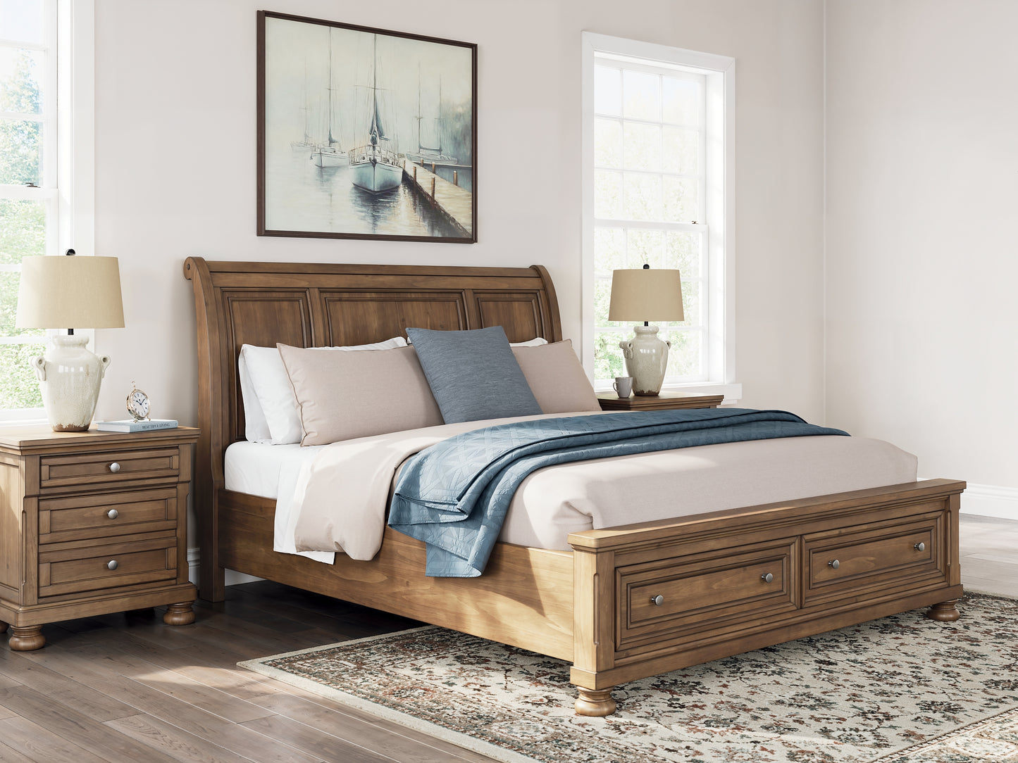 Feddinger California  Storage Sleigh Bed With Mirrored Dresser And Nightstand