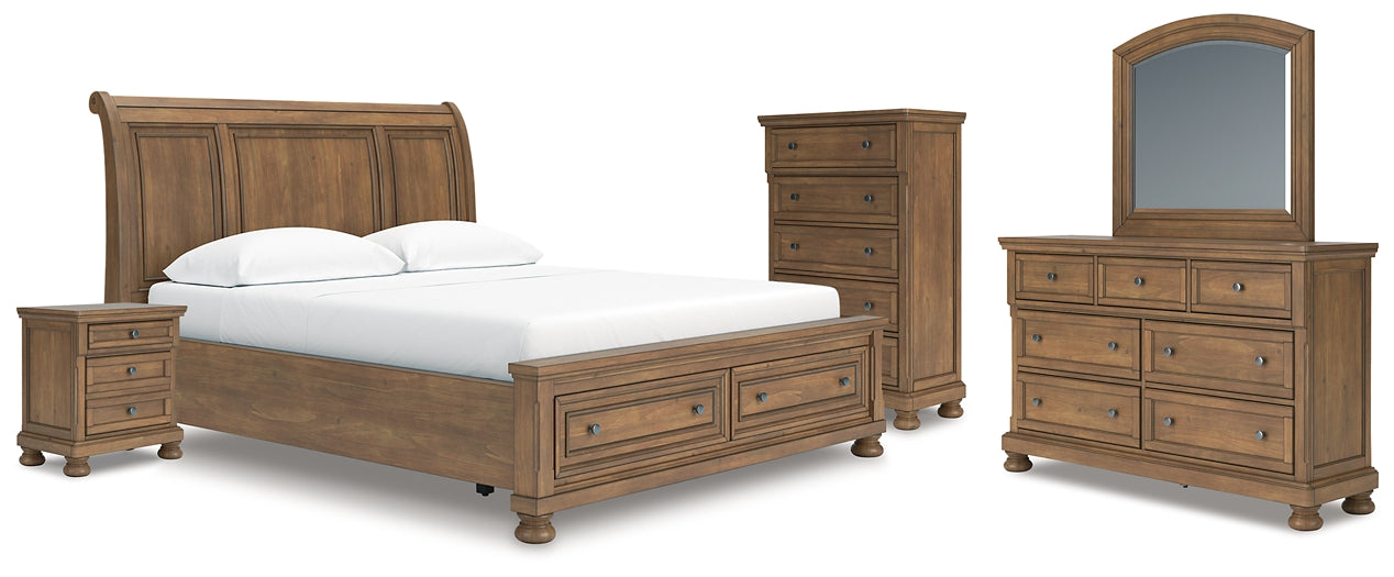 Feddinger California  Storage Sleigh Bed With Mirrored Dresser, Chest And Nightstand