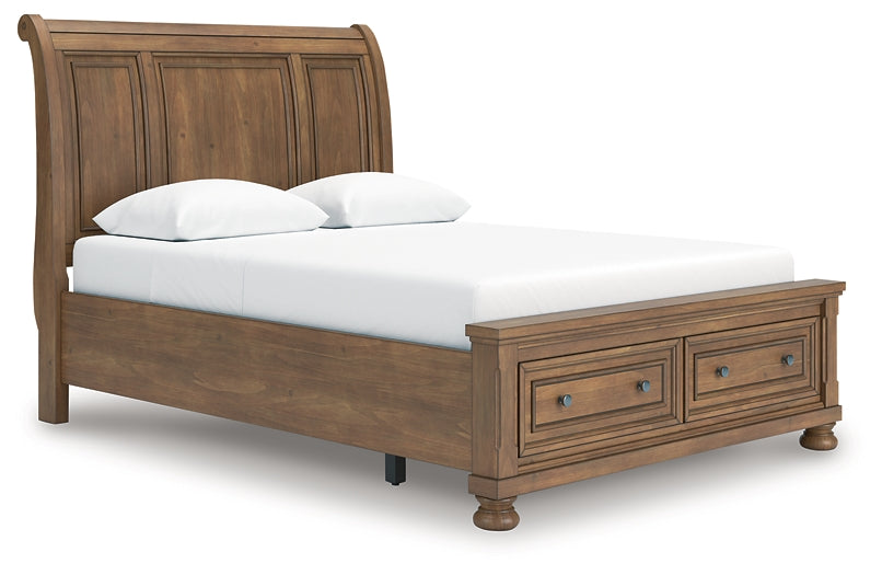 Feddinger  Storage Sleigh Bed With Mirrored Dresser, Chest And Nightstand