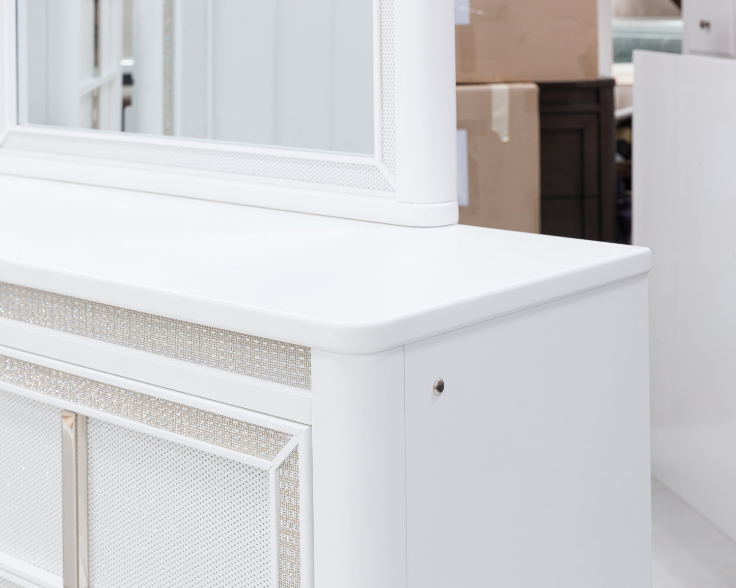 Chalanna  Upholstered Storage Bed With Mirrored Dresser