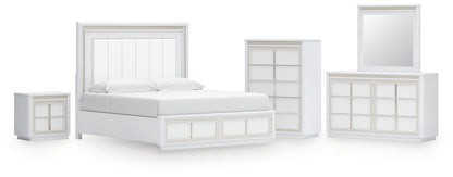 Chalanna  Upholstered Storage Bed With Mirrored Dresser, Chest And Nightstand