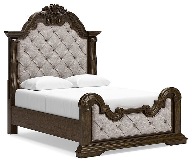 Maylee  Upholstered Bed With Mirrored Dresser, Chest And Nightstand