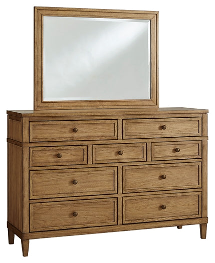 Sharlance  Upholstered Panel Bed With Mirrored Dresser