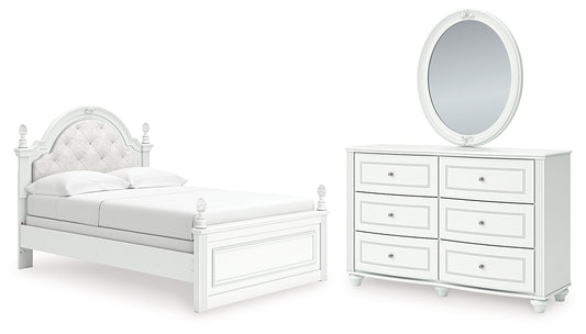 Kozlani  Upholstered Panel Bed, Dresser And Mirror