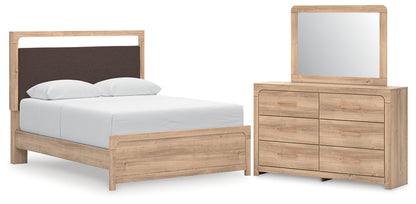 Kinlanni  Upholstered Platform Bed, Dresser And Mirror