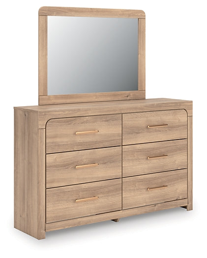 Kinlanni  Upholstered Panel Bed, Dresser And Mirror