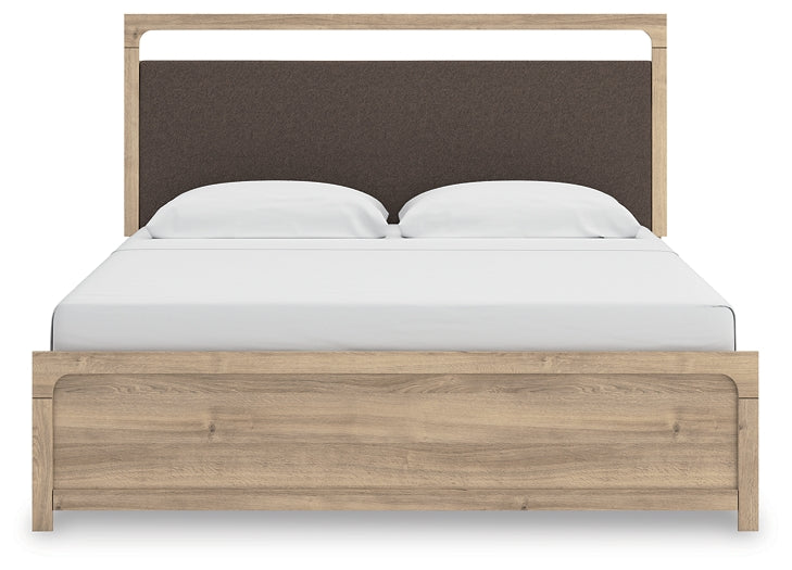 Kinlanni  Upholstered Panel Bed, Dresser And Mirror