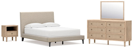 Cielden  Upholstered Bed With Roll Slats, Dresser, Mirror And Nightstand