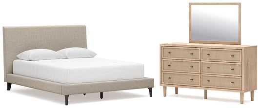 Cielden  Upholstered Bed With Roll Slats, Dresser And Mirror
