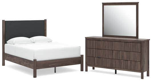 Pamytta  Upholstered Panel Platform Bed, Dresser And Mirror