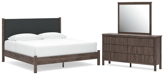 Pamytta  Upholstered Panel Platform Bed, Dresser And Mirror