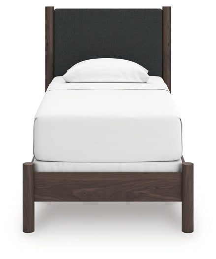 Pamytta  Upholstered Panel Bed, Dresser, Mirror And Nightstand