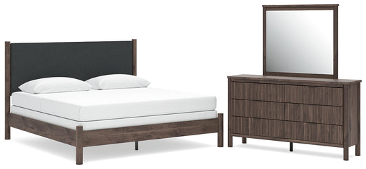 Pamytta  Upholstered Panel Bed, Dresser And Mirror