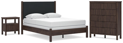 Pamytta  Upholstered Panel Bed, Dresser, Mirror And Nightstand