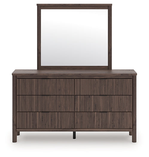 Pamytta  Upholstered Panel Bed, Dresser, Mirror, Chest And Nightstand